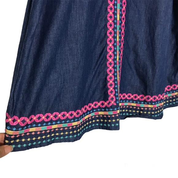 Savanah Jane Boho Blue Chambray Embroidered Sleeveless Shift Dress Sz S - Picture 12 of 14